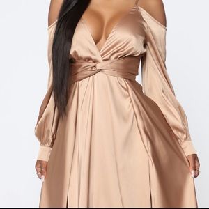 Mansion Dinner Party Satin Gown - Gold/Brown